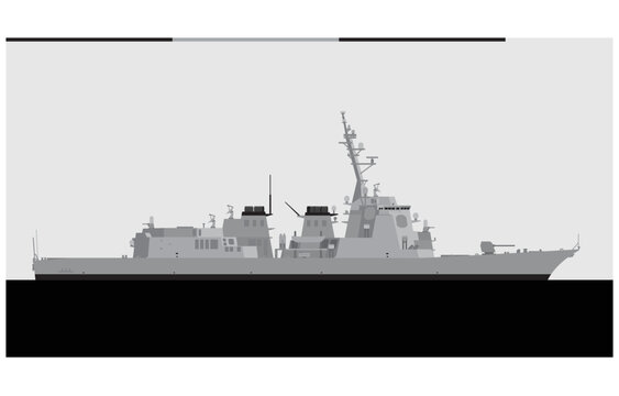ATAGO class. Japan navy guided missile destroyer. Vector image for illustrations and infographics.
