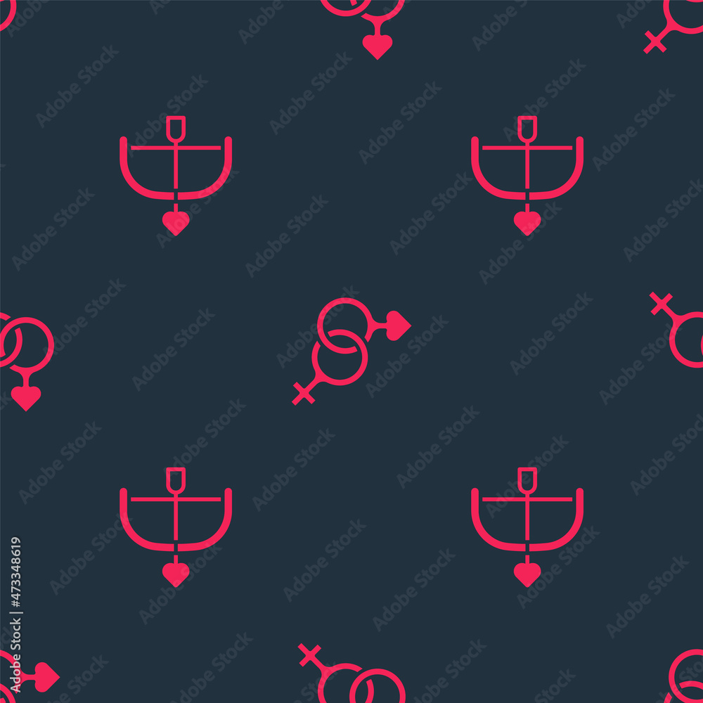 Poster set bow and arrow and gender on seamless pattern. vector