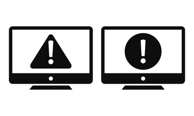 Computer with exclamation icon, warning sign. Illustration vector