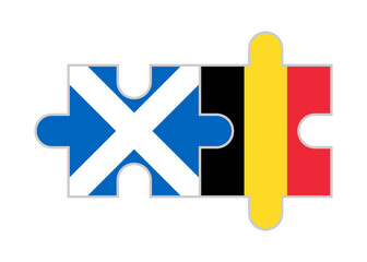 puzzle pieces of scotland and belgium flags. vector illustration isolated on white background