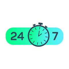 24-7 service. 24 hours a day and 7 days a week service icon. Support service concept with stopwatch and numbers 24-7. Vector