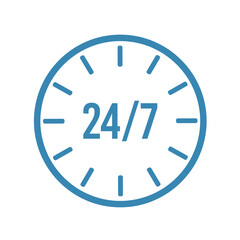 24 7 clock circle arrow for nonstop service icon. Non stop, twenty four hours support. 24 7 service open. Vector