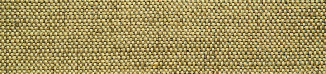 Texture of natural burlap fabric as background, top view. Banner design