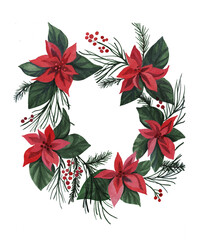 christmas wreath with poinsettia