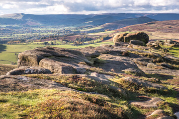 Peak District landscape with rocks 