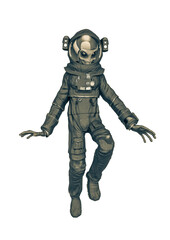 alien astronaut is floating