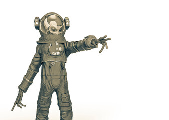 alien astronaut is showing the way with copy space