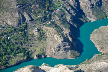 Fototapeta na wymiar Sulak river on a sunny day. Republic of Dagestan, Russian Federation