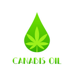 Marijuana plant and cannabis oil drop. Medical cannabis logo. Vector