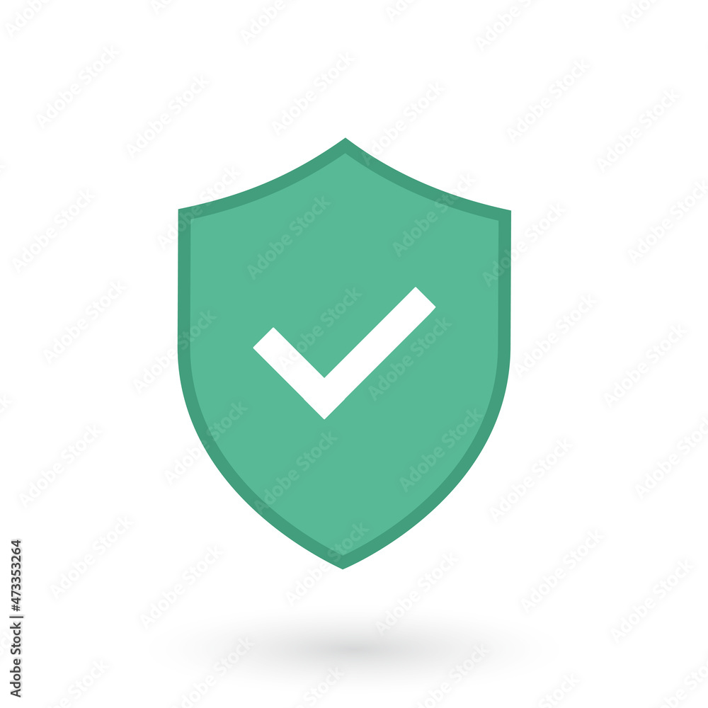 Poster green shield icon with checkmark. confirmation of protection. security shield protected icon. vector