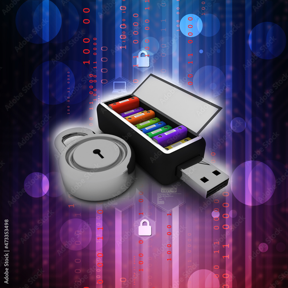 Poster 3d rendering data pendriver with lock