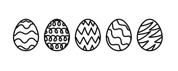 Easter eggs. Doodle hand drawn black and white eggs. Traditional pattern and ornament. Stock vector illustration on a white background.