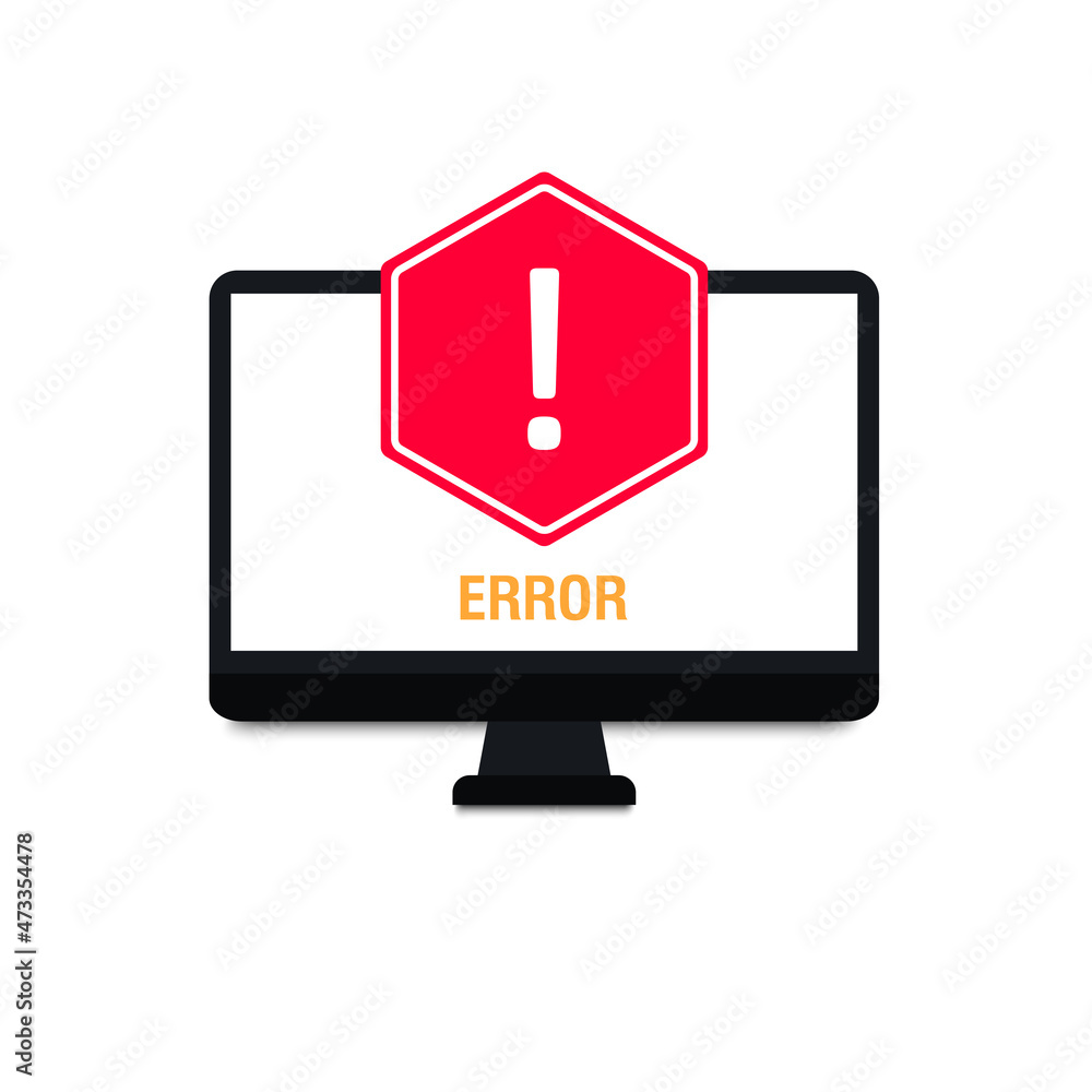 Fototapete notification. computer with exclamation mark icon on screen. error sign. computer message, warning c