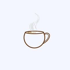 Coffee cup in continuous line art drawing style.  View of coffee with smoke Vector illustration