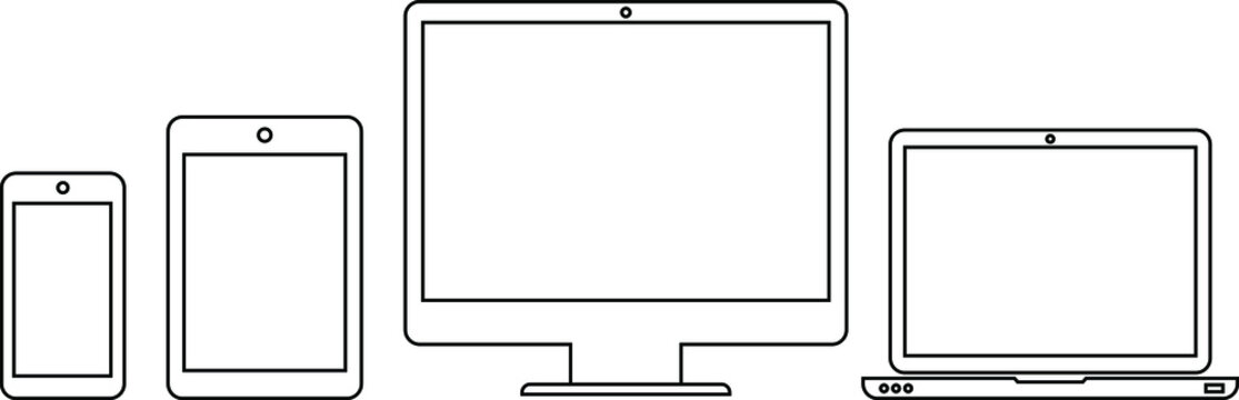 Mobile Phone, Tablet PC, Computer Monitor and Laptop Vector devices of responsive web design on Transparent Background.