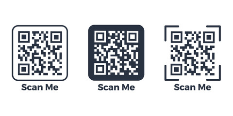QR code set. Template of frames with text - scan me and QR code for smartphone, mobile app, payment and discounts. Quick Response codes. Vector