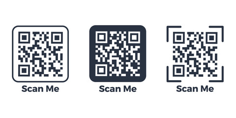 Fototapeta premium QR code set. Template of frames with text - scan me and QR code for smartphone, mobile app, payment and discounts. Quick Response codes. Vector