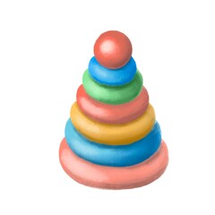 pyramid toy for little child, watercolor illustration, hand drawn clipart