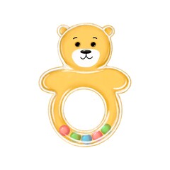 bear clack toy for little child, watercolor style illustration, hand drawn clipart