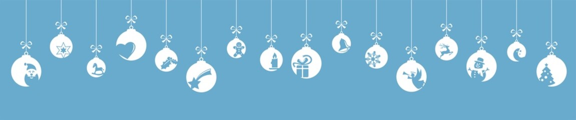 hanging christmastime baubles with icons for winter time concepts
