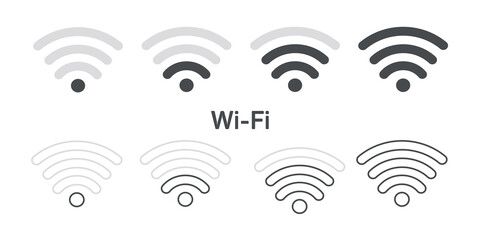 Wifi icons set. Internet icons. Wireless internet symbol. Set of sign for connect of network. Bar of satellites for mobile, radio, computer. Wi-fi signal. Vector