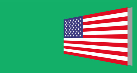 Green background with american flag. vector.