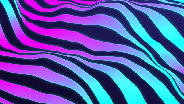 4k 3D animation of rows and rows of colorful purple and pink stripes rippling. Colorful wave gradient animation.. Future geometric patterns motion background. 3d rendering