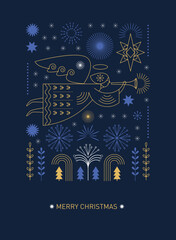 Christmas card. Flying Christmas angel and xmas star. Vector illustration in minimal geometric style - 473357619
