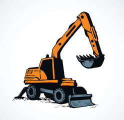 Excavator drawing isolated on white background
