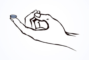 Eye lens in hand. Vector drawing