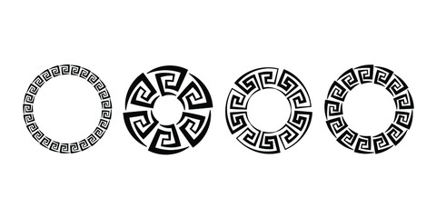 Set of four circle with Greek Key pattern