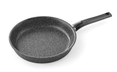 Gray granite coated frying pan isolated on white
