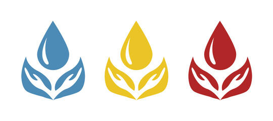 nature conservation icon, two leaves and a drop of water, vector illustration