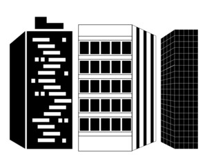 silhouette of high-rise buildings and houses, black and white houses