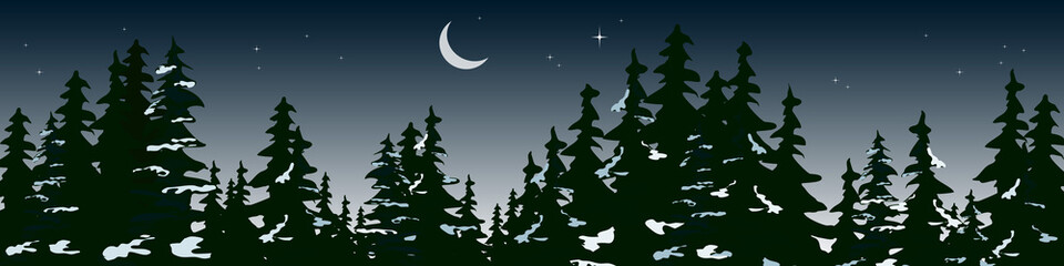 Fototapeta premium background with trees, new year wallpapers silhouettes of trees with stars. winter forest landscape