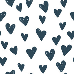 Cheerful vector seamless pattern with hand drawn doodles hearts. Hand drawn signs of love. Background for love card, valentine's day, wedding and children