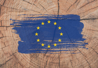 Flag of the European Union, grunge, on a wooden background, illustration