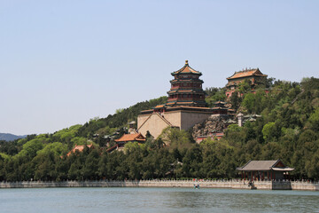 lake and pavilions at the summer palace in beijing (china)