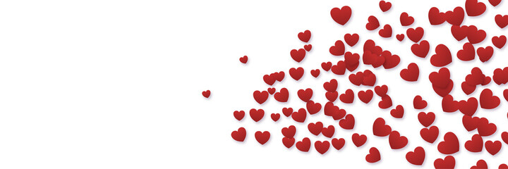 Red love heart shapes on white banner background. Love valentine's banner background with hearts. Design for special days, women's day, valentine's day, birthday, mother's day, father's day, Christmas