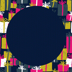 Obraz premium Cute seamless background with hand drawn boxes with ribbons. Composition with gifts for any holiday. Birthday, new year, christmas, easter, wedding, anniversary, competition win, lottery.