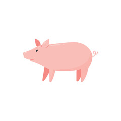 Pink pig farm animal and good luck talisman, flat vector illustration isolated.