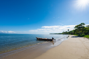 Fototapeta premium wooden traditional boat by the bay