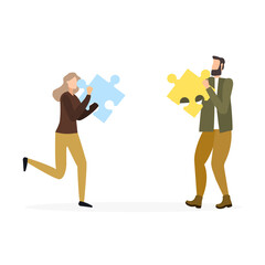 Business concept people connecting puzzle elements. Vector illustration