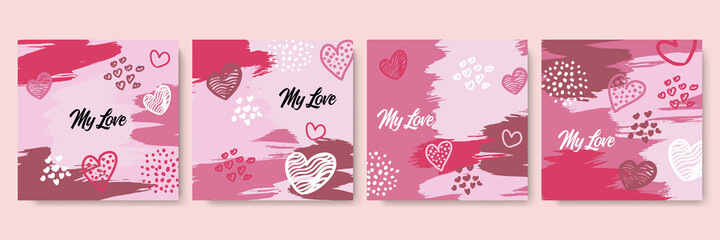 Valentine's Day cards set with hand drawn hearts. Doodles and sketches vector vintage illustrations