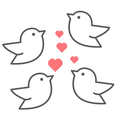 birds icons and hearts, vector illustration