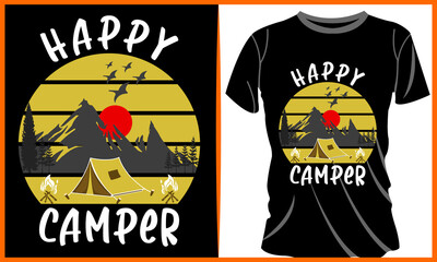 Happy Camping Typography Vector illustration and colorful design.Happy Camping Typography Vector t-shirt design in the black background. Graphics for the print products, t-shirt, vintage sports.