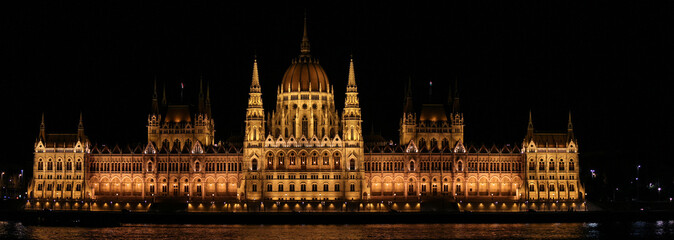 Famous Hungarian Parliament scenically illuminated at night