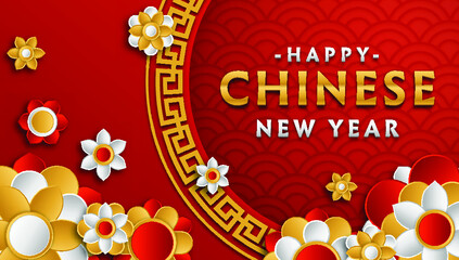 chinese new year background with flower and asian ornament premium vectors