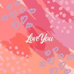 Big Set of Valentine's day greeting cards with hand written greeting lettering and textured brush strokes on background. Happy Valentine's day, Love you words, love concept. vector illustration