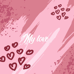 Big Set of Valentine's day greeting cards with hand written greeting lettering and textured brush strokes on background. Happy Valentine's day, Love you words, love concept. vector illustration